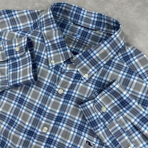 Vineyard Vines OTG Performance Shirt Mens Large Blue Plaid Long Sleeve Casual